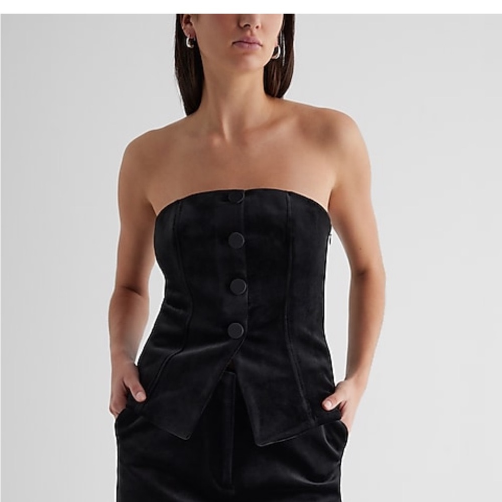 Elegant Black Velvet Button Corset Top